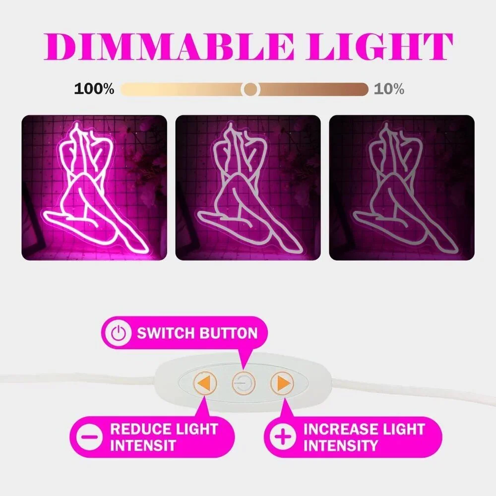 Lady Pink Neon Sign Dimmable Lady Neon Led Sign Wall Decor Light B-sitting Woman
